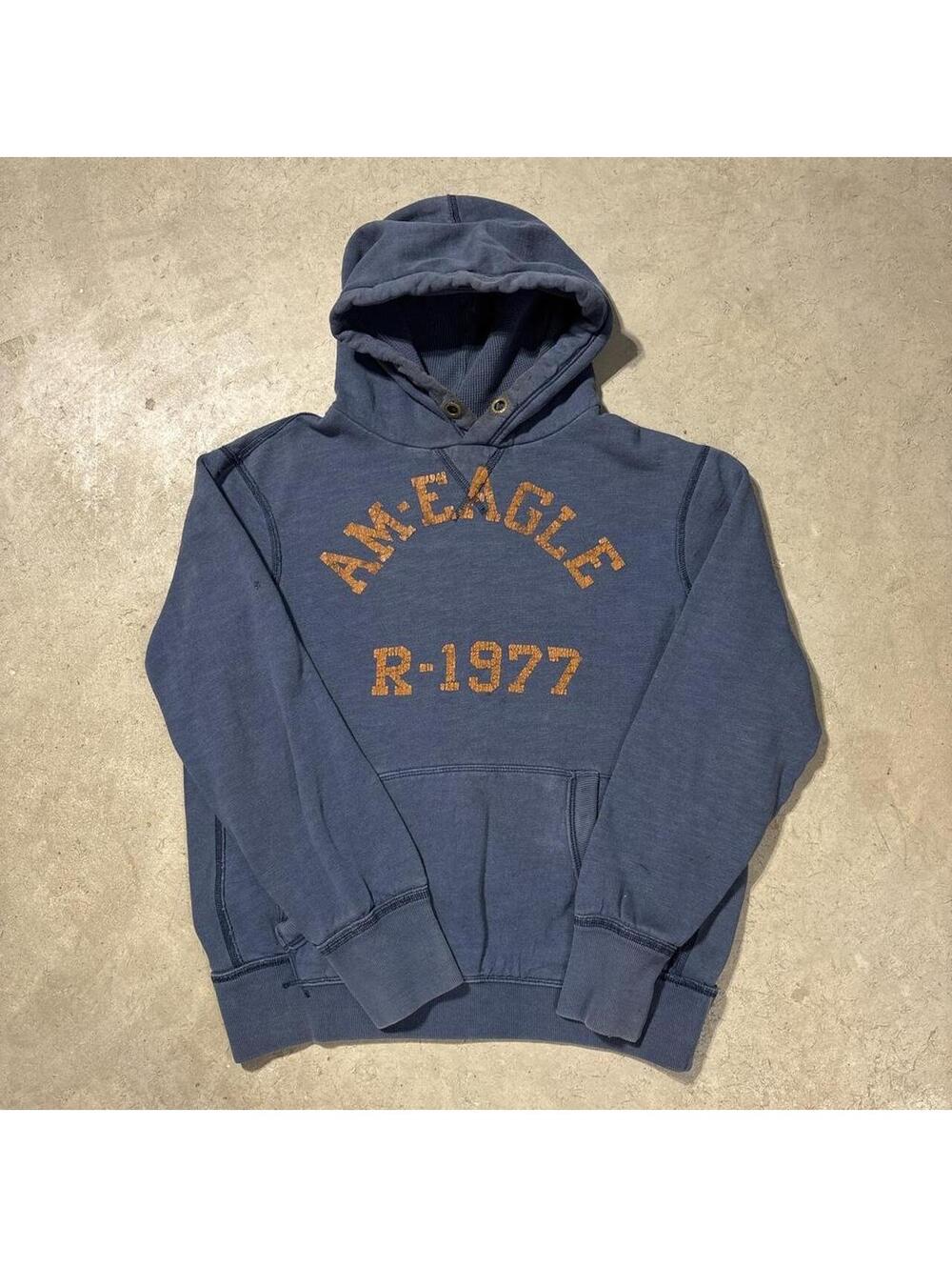 Vintage Y2K American Eagle Outfitters 1977 Hoodie Men's M Blue Spellout